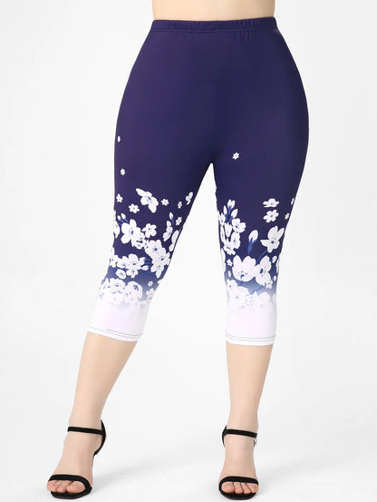 Plus Sizes to 4XL, 3D Printed Outfit, Floral Graphic Top and Matching Capri Leggings