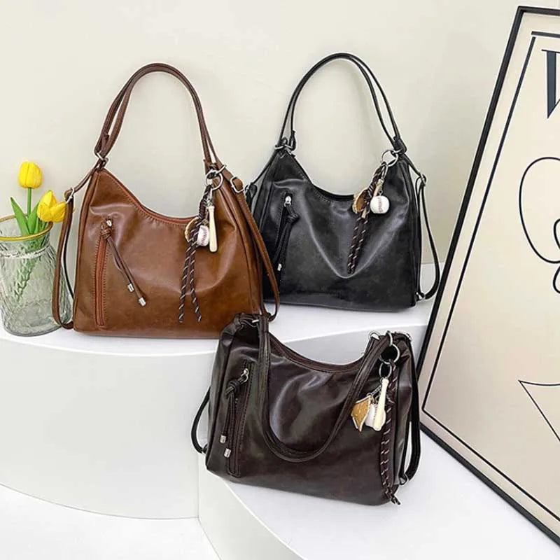 Multifunctional Crossbody Tote Bag Feaux Leather in Black or Brown