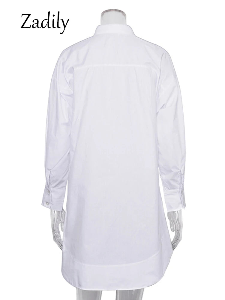 Minimalist White Long Oversized Full Sleeve Button-Up Blouse in Black and White