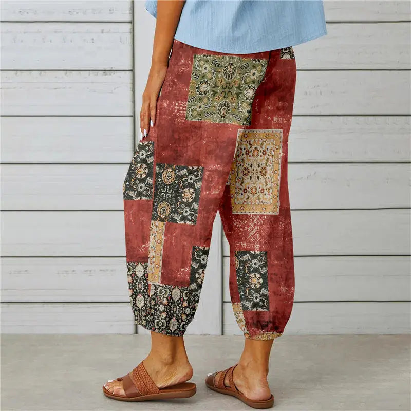 Boho Tie Dye Print Harem Pants in 8 Designs - Elastic Drawstring Waist Casual Cropped Trousers