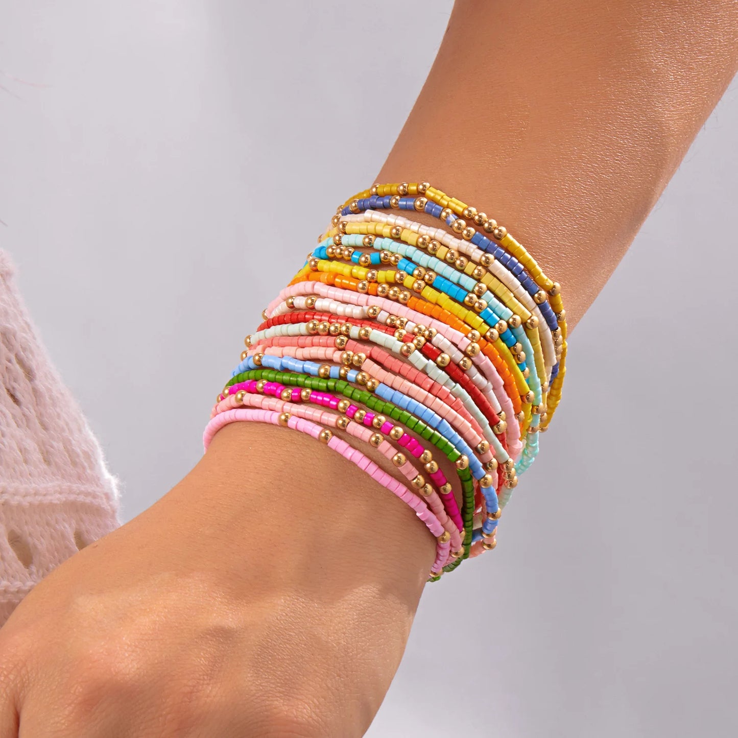 Bohemian Style Beaded Bracelets Set, Colorful Beads, Stretchy Strand Chain, Stacked Bracelets