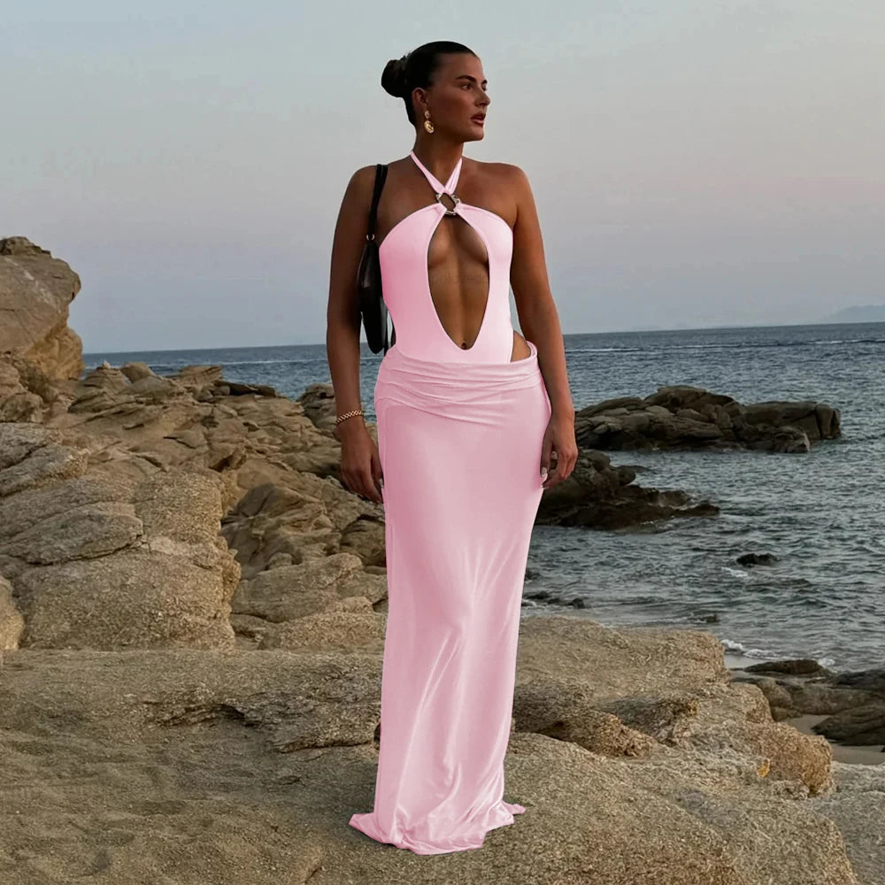 Two Pieces Hollowed Out Swimsuit With Long Skirt Cover Up