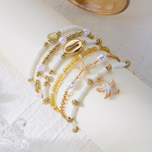 6 Pcs Bohemian Shell Starfish Beaded Bracelet