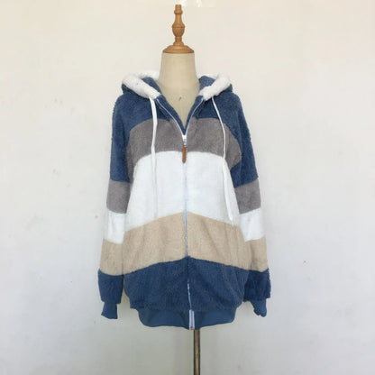 Oversized Warm Plush Jacket with Pockets, Hood, and Zipper Front, Loose, Cozy Fit. comes in 10 Colors
