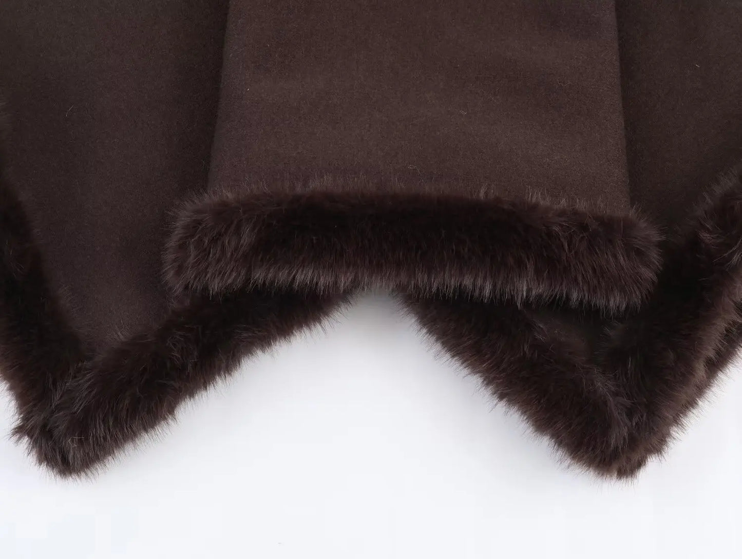 Chic Faux Fur Edged Cape High Collar Casual Loose Knitted