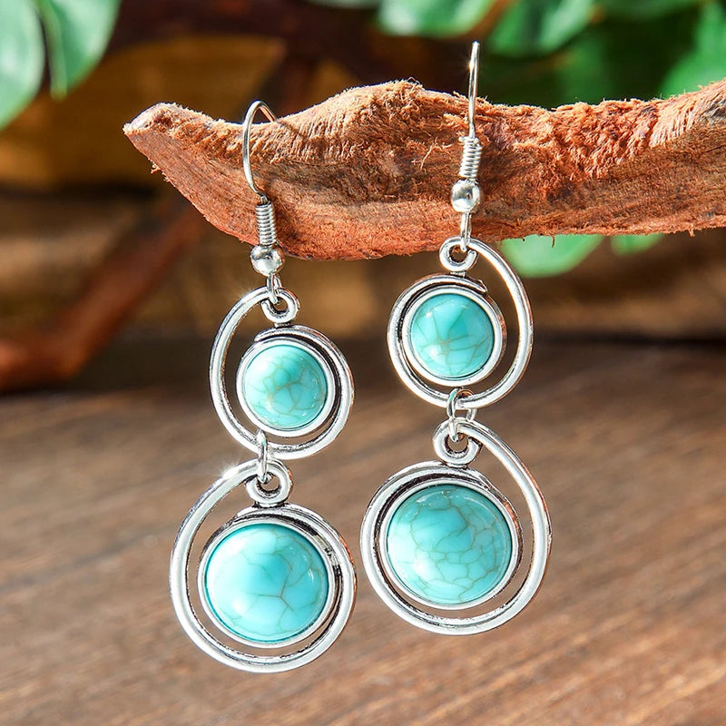 Vintage Tibetan Silver Geometric Turquoise Drop Dangle Earrings. 34 Variations