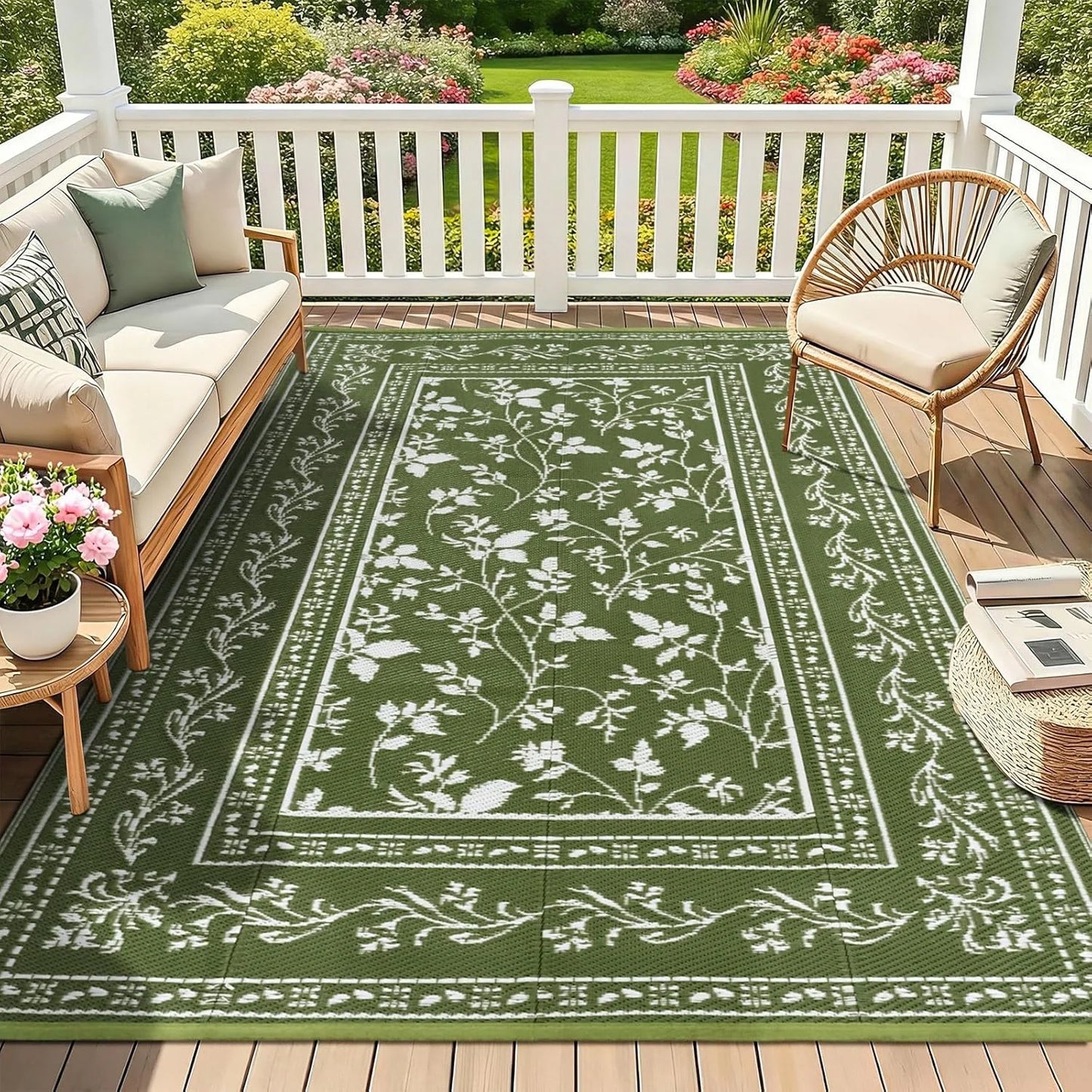 Boho Floral Rug Botanical Vine Pattern Patio Indoor Outdoor Decor Carpet