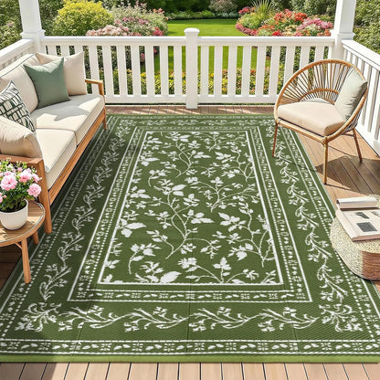 Boho Floral Rug Botanical Vine Pattern Patio Indoor Outdoor Decor Carpet