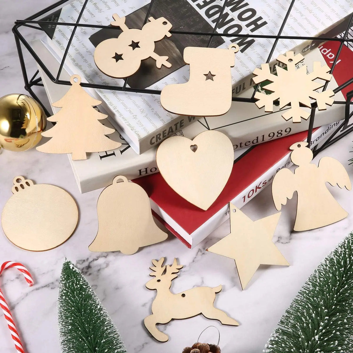 DIY Wooden Christmas Ornaments to Paint, Blank Wood Cutouts