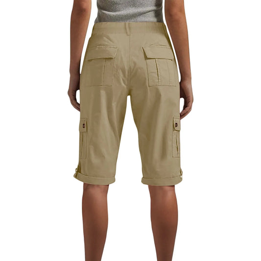 Women's long capri cargo shorts,  Button and Zipper Closure, 6 Colors in Sizes to 2XL