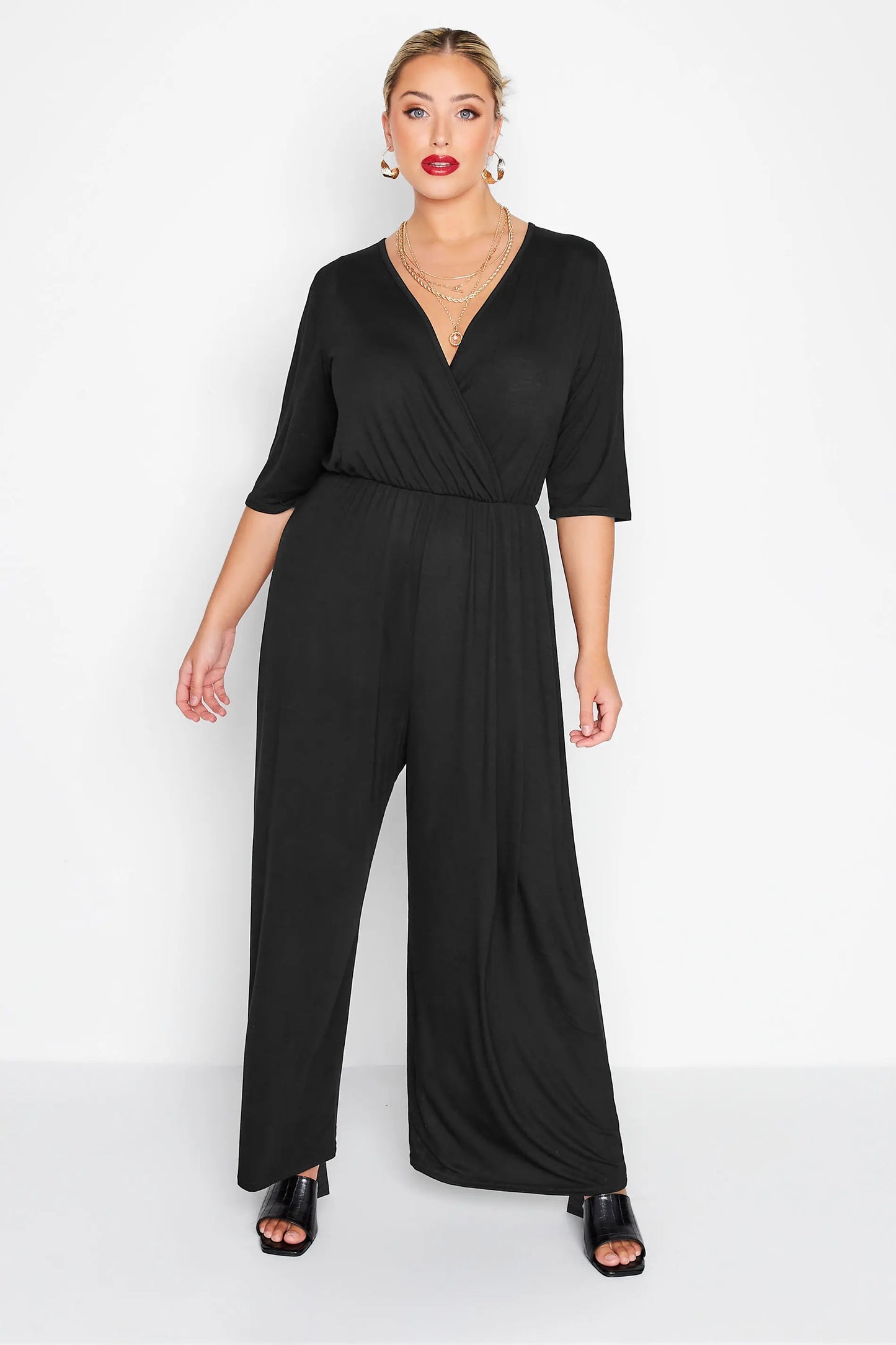 Sizes to 8XL  Culotte Jumpsuits, 3/4 Length Sleeve, Loose Casual Jumpsuits, Wide Leg Wrap Jumpsuit