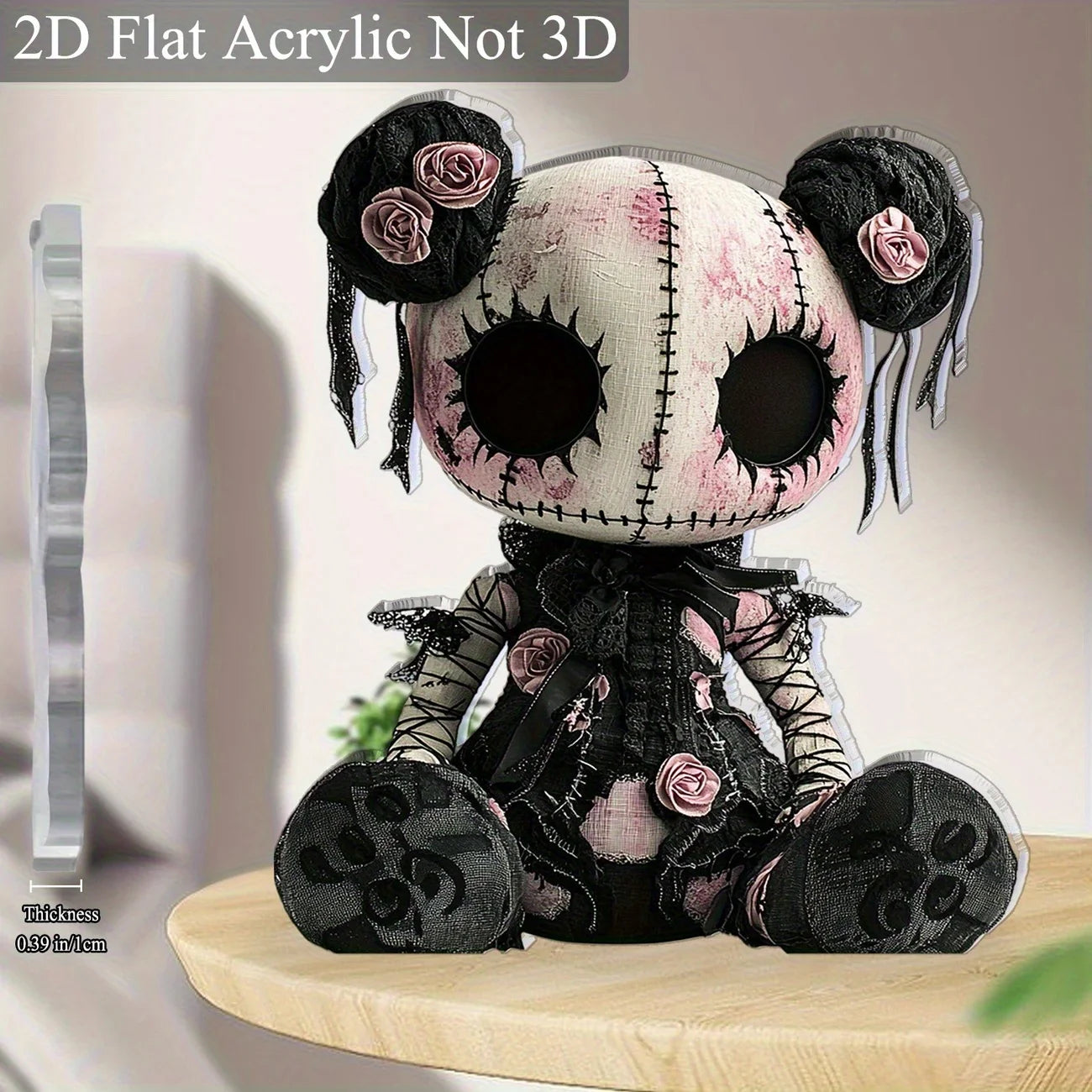 Gothic Horror Doll Vinyl Decoration - Skull & Roses 2D Art for Halloween Decoration. (Flat not 3D)