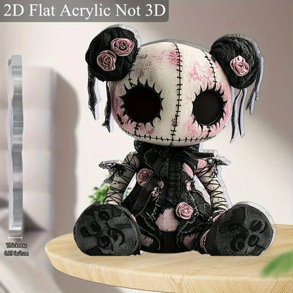 Gothic Horror Doll Vinyl Decoration - Skull & Roses 2D Art for Halloween Decoration. (Flat not 3D)