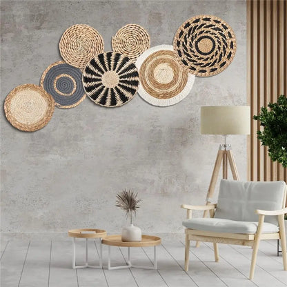 4/7PCS Boho Seagrass Rattan Wicker Handmade Wall Art