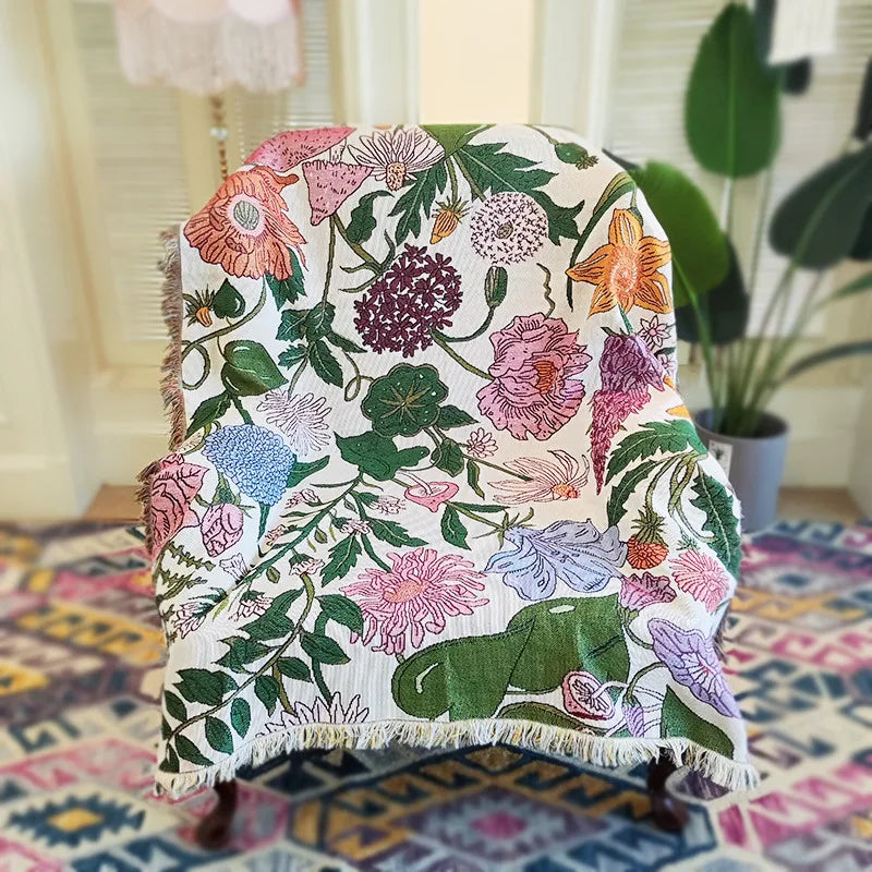 Boho Floral Tapestry, Nordic Plaid Blankets with Fringe. Comes in 10 designs