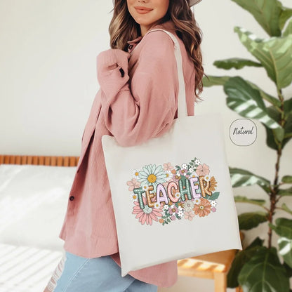 Wildflower Teacher Canvas Tote Bag, Shoulder Bag,  GREAT TO USE AS A GIFT BAG!!