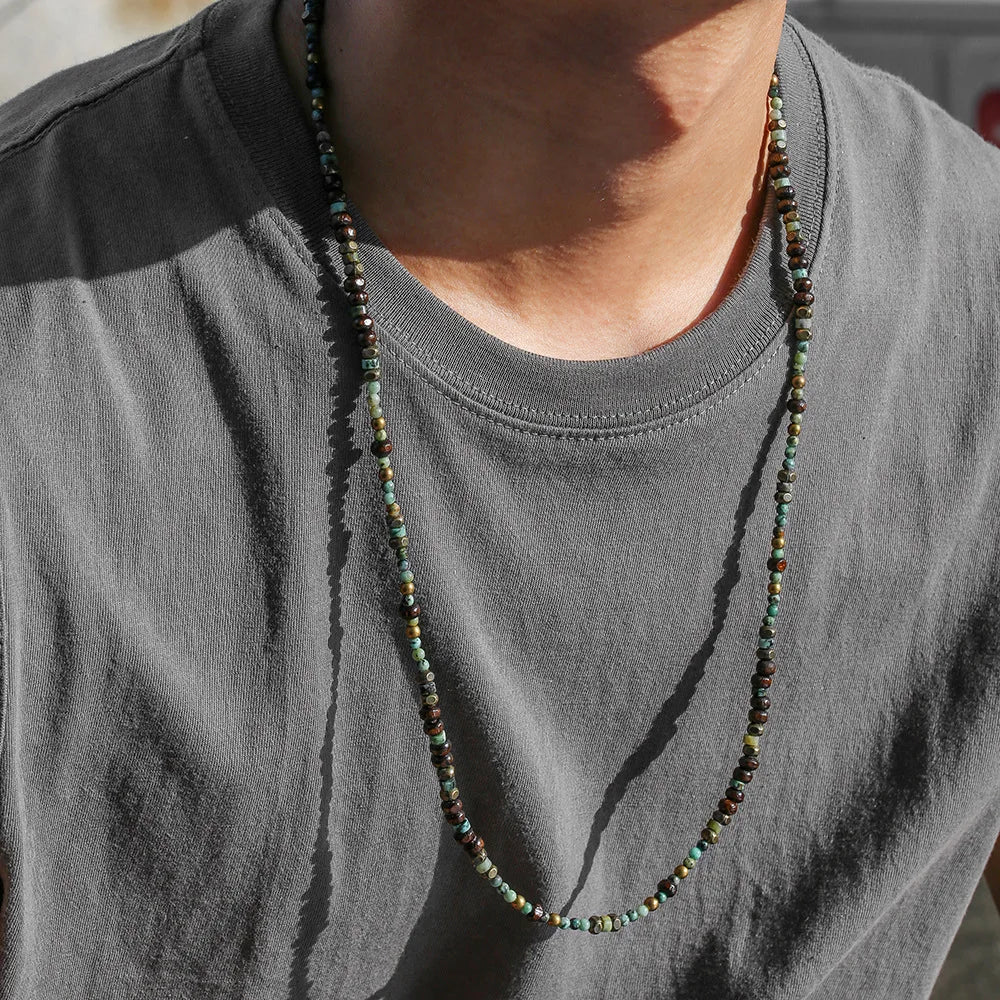 Retro Boho African Stone Necklace Hippie Long Beaded Necklace Tribal Jewelry
