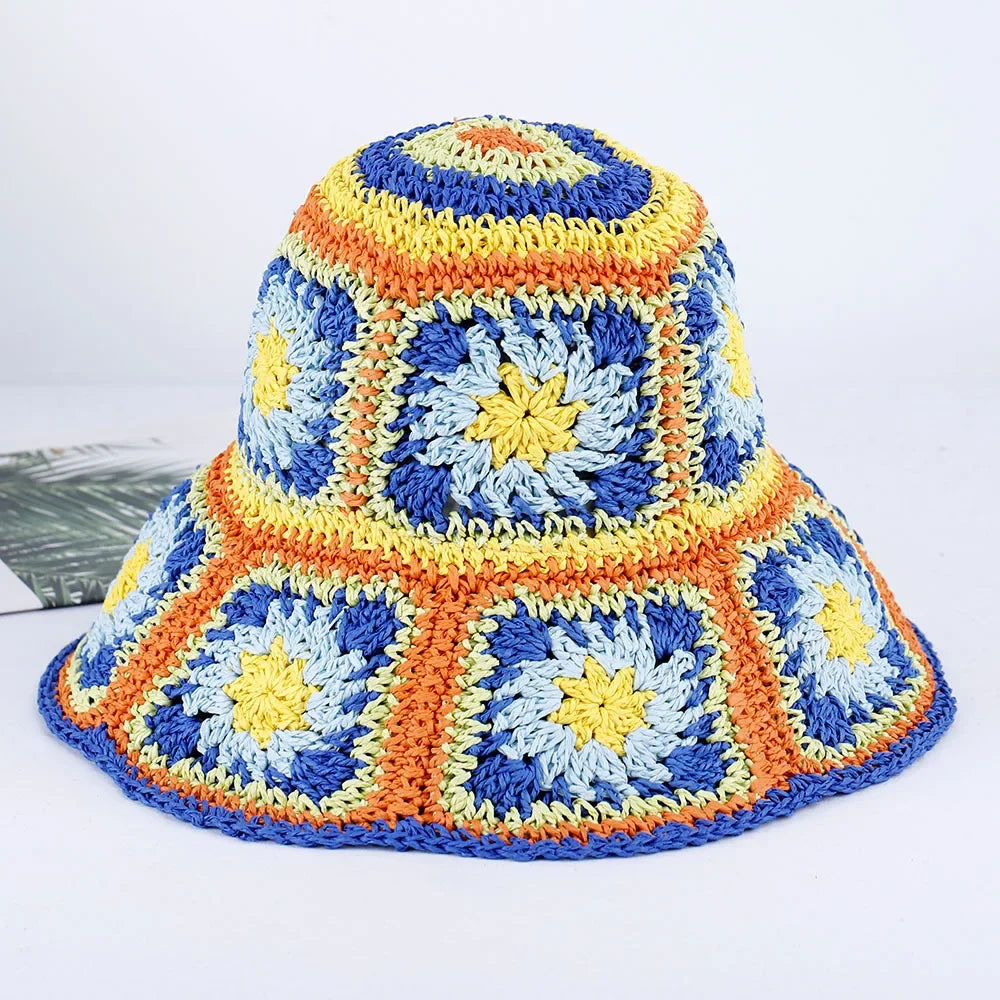 Bright Colored Floweed Crocheted Fisherman Hat