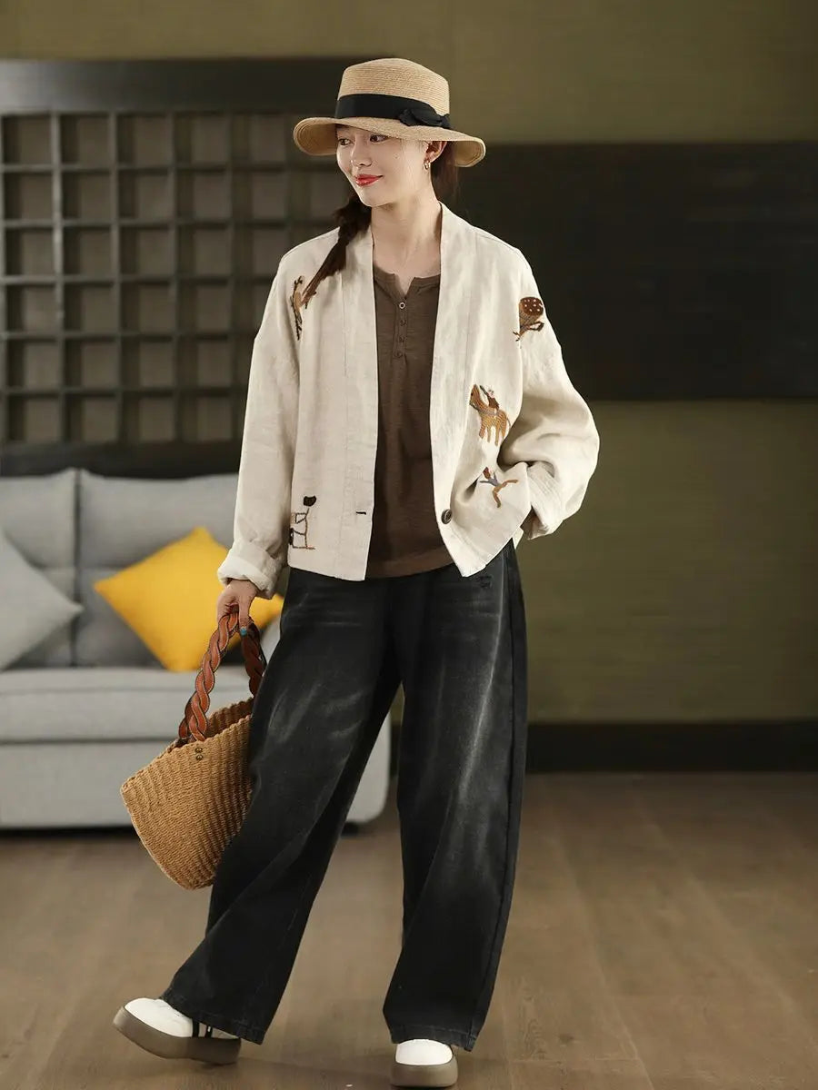 Heavy Embroidered Vintage Jacket Ethnic Style Loose Casual Shirt-Jacket for Spring/Fall Boho Chic