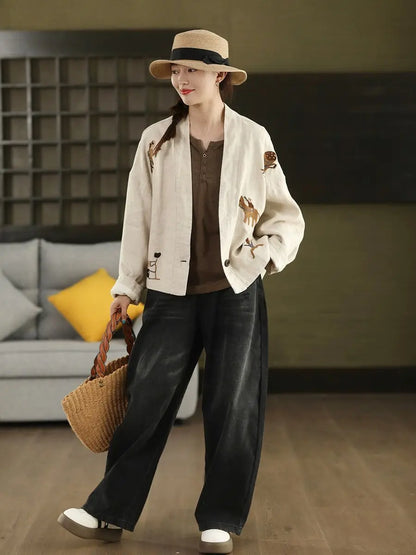 Heavy Embroidered Vintage Jacket Ethnic Style Loose Casual Shirt-Jacket for Spring/Fall Boho Chic