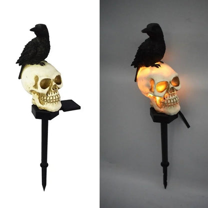 Halloween Outdoor Skeleton Light with Crow Sitting on Top