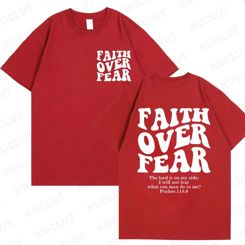 Sizes to 3XL Wide Variety of Colors "Faith Over Fear" T-shirts Christian Clothes Sportswear Bible verse