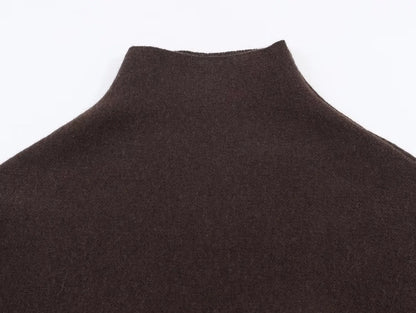 Chic Faux Fur Edged Cape High Collar Casual Loose Knitted