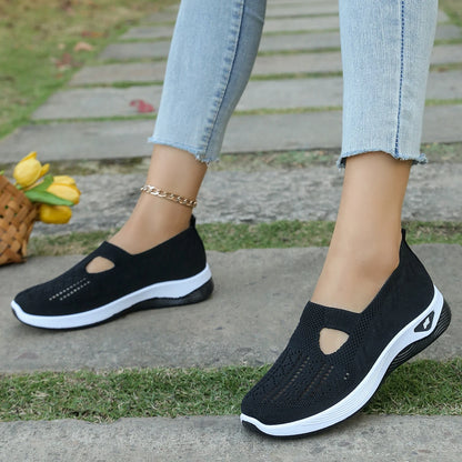 Women's casual shoes, solid color, breathable, soft-soled, lightweight walking shoes, low-top knit