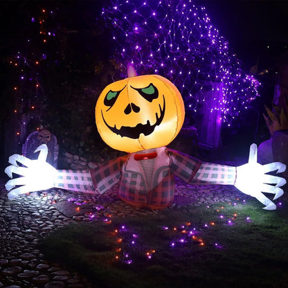 Inflatable 1.2M Halloween Pumpkin Wearing a Checkered Shirt