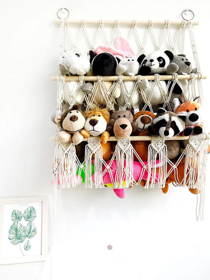 Boho Hand-woven Storage Hammock Rack Ideal for Children's Room Plush Toy Storage Display Shelf Home Decor Organizer Mesh Wall Art Tapestry