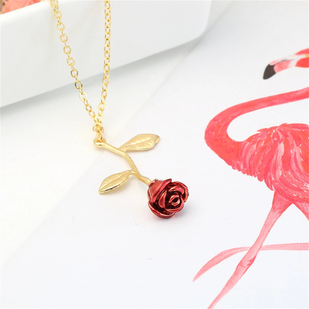 3D Rose Flower Necklace  Unique Gift