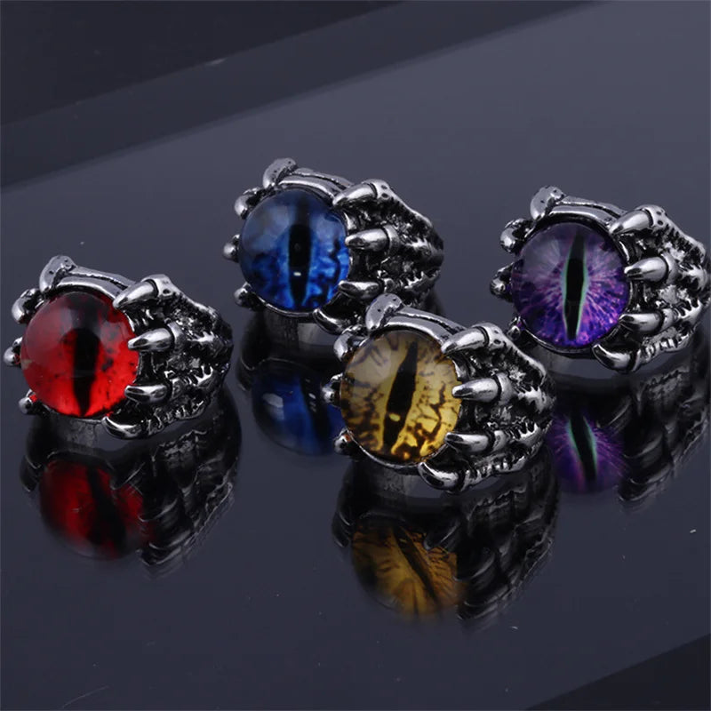 Retro Gothic Unisex Punk Rings, Evil Eye in Dragon Claw. 5 colors
