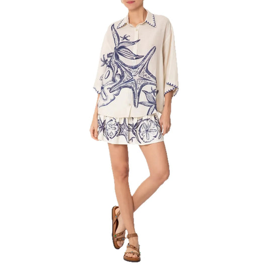 2 Piece Linen Casual Shirt and Short Skort Casual or Beach Wear