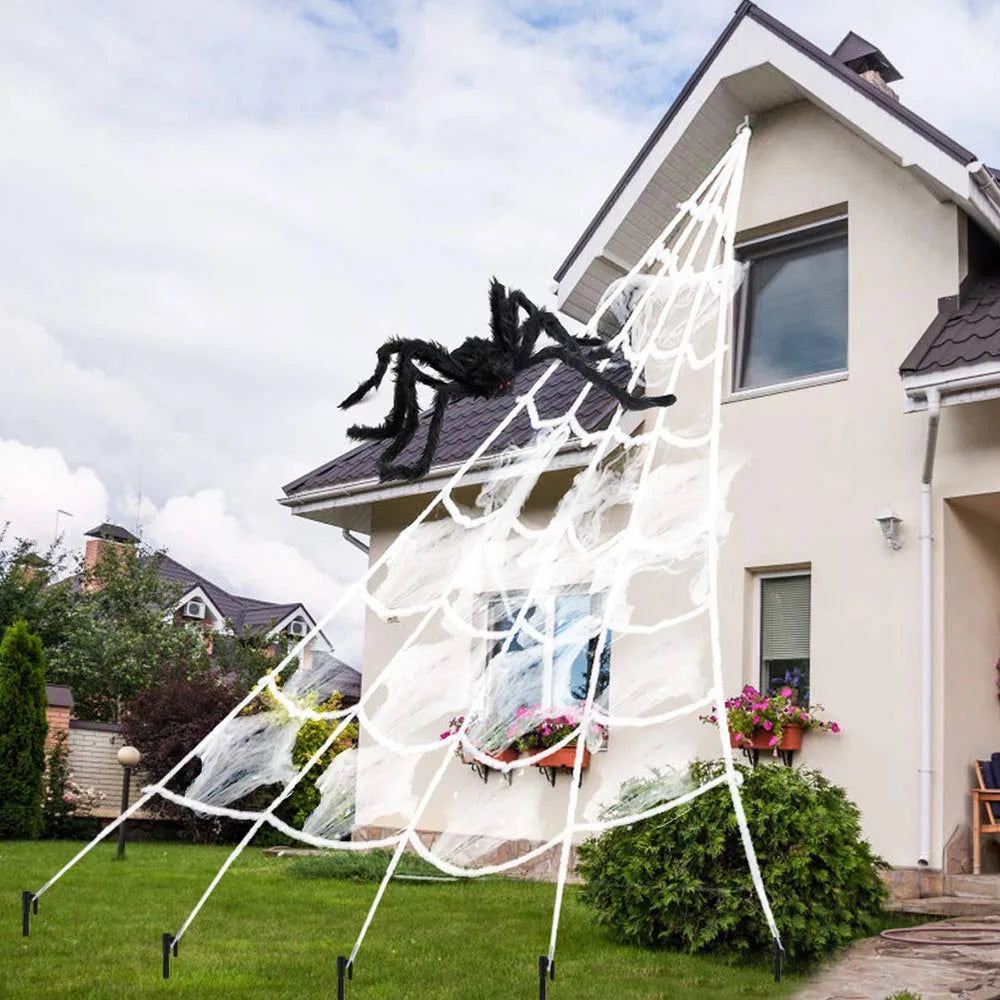 16 Feet Halloween Triangle Spider Web, Plush Simulation Spider Web, Haunted Home Outdoor Yard Decoration (Web Only)