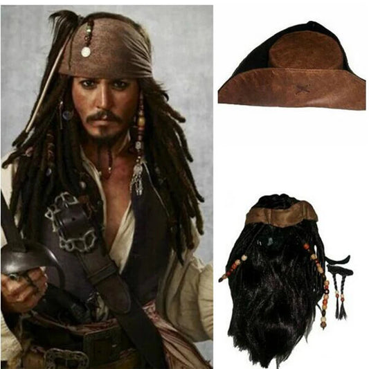 Pirate Captain Jack Sparrow Wig and Hat, Pirates of the Caribbean Cosplay Accessories
