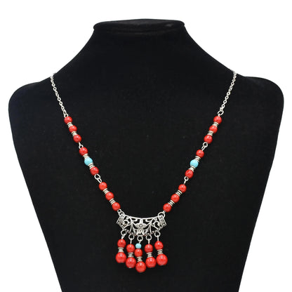 Bohemian Black Blue Stones, Coin tassel Necklace Turkish Gypsy Boho