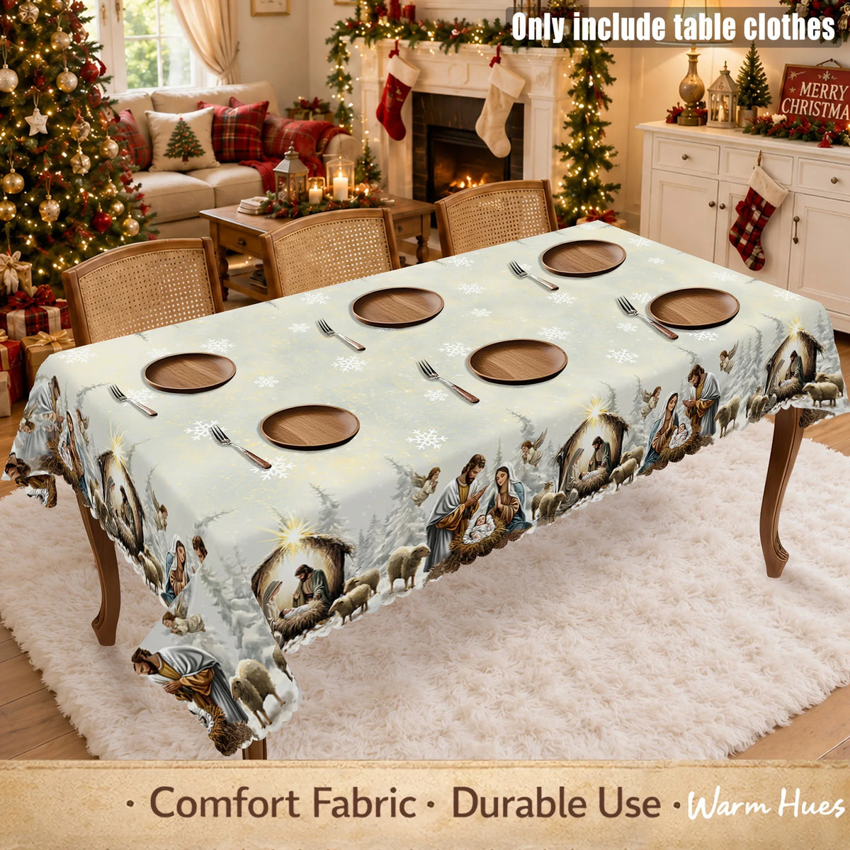 Christmas Nativity Tablecloth in 13 Designs (sizes and shapes listed at end)