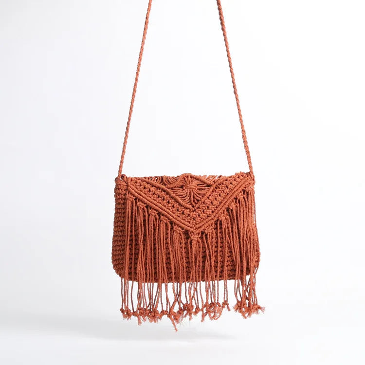 Cotton Woven Crossbody Bags  Small Tassel Handbag Messenger Bags