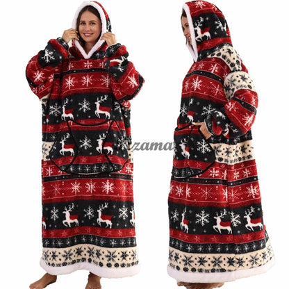 Super Long Flannel Pullover Night Shirt with Pocket and Hood, Super Snuggly for Men and Women, 12 Different Prints