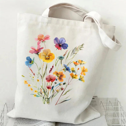 Artistic Watercolor Floral Pattern Canvas Shoulder Tote Bag . PERFECT TO USE AS A GIFT BAG INSTEAD OF PAPER