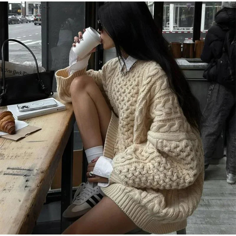 Long Sleeve Prairie Sweater Chic Solid Vintage Oversize Turtleneck Pullover