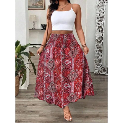 Sizes to 4XL  Bohemian Maxi Skirt with Elastic Waistband