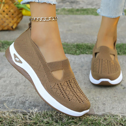 Women's casual shoes, solid color, breathable, soft-soled, lightweight walking shoes, low-top knit