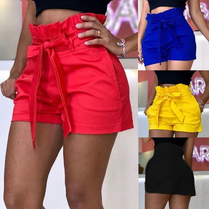 Sizes to 3XL High Waist Loose Casual Shorts with Pockets, Elastic Waist and Waist Sash