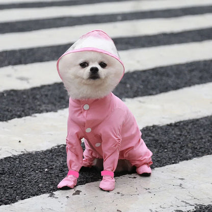 Waterproof Dog Coat with Rainproof Hood, Small Dog Raincoat with Rain Shoes, Overall Jumpsuit