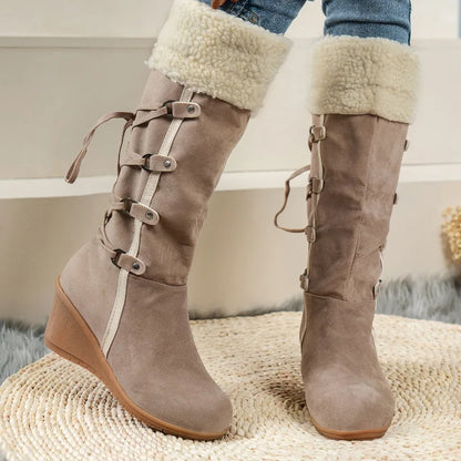 Wedge Heel, Comfortable, Casual, Warm Women's Cross Strap Boots