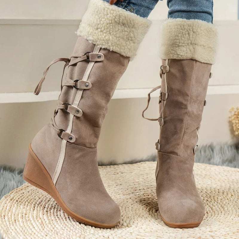 Wedge Heel, Comfortable, Casual, Warm Women's Cross Strap Boots