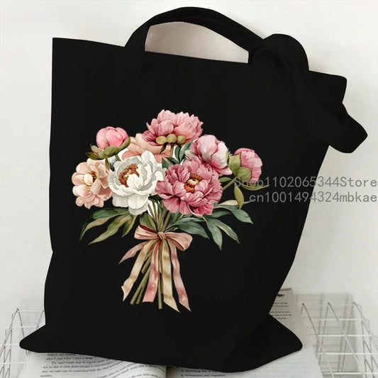 Aesthetics Peony Graphic Canvas Tote Bag . ALSO GREAT FOR GIFT BAG---WHY USE PAPER????