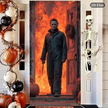 2D door banner, Halloween door cover 70.8 by 30.4 inches- polyester indoor/outdoor decoration with Michael Myers mask design