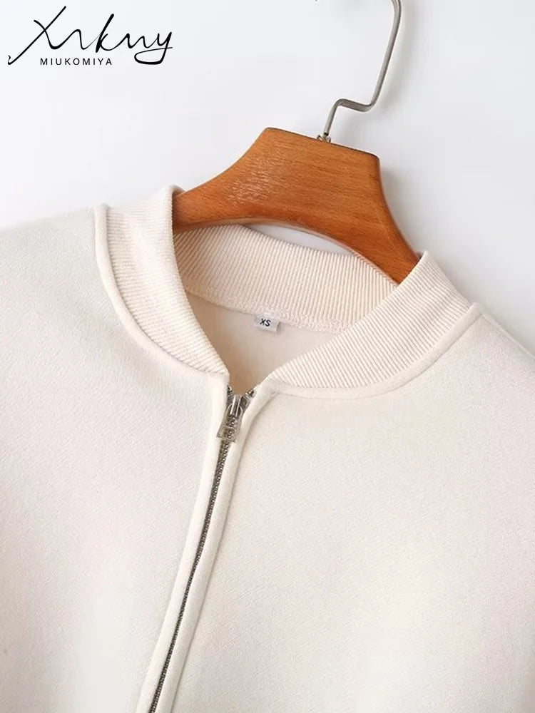 Warm 2 Piece Sweatsuits, Thick Fleece, Zipper Jacket, Batwing Sleeves, Clean Lines
